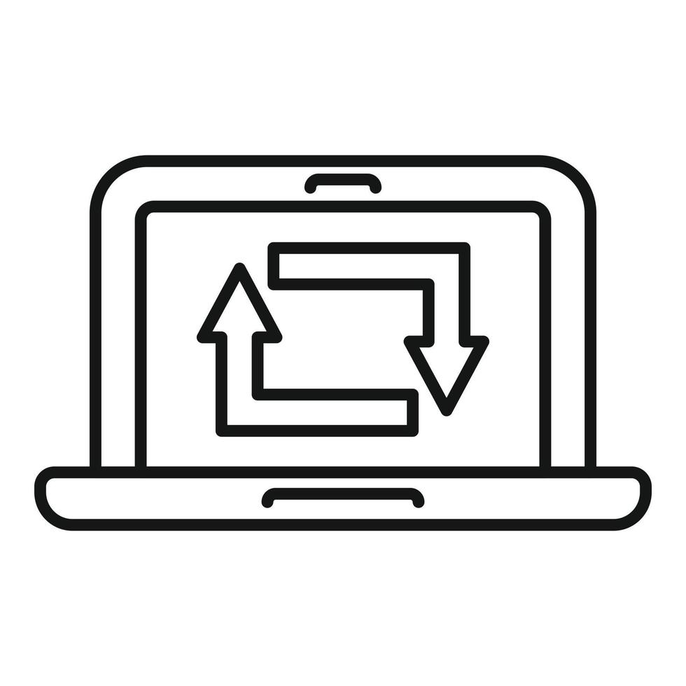 Laptop repost icon outline vector. Repost page vector