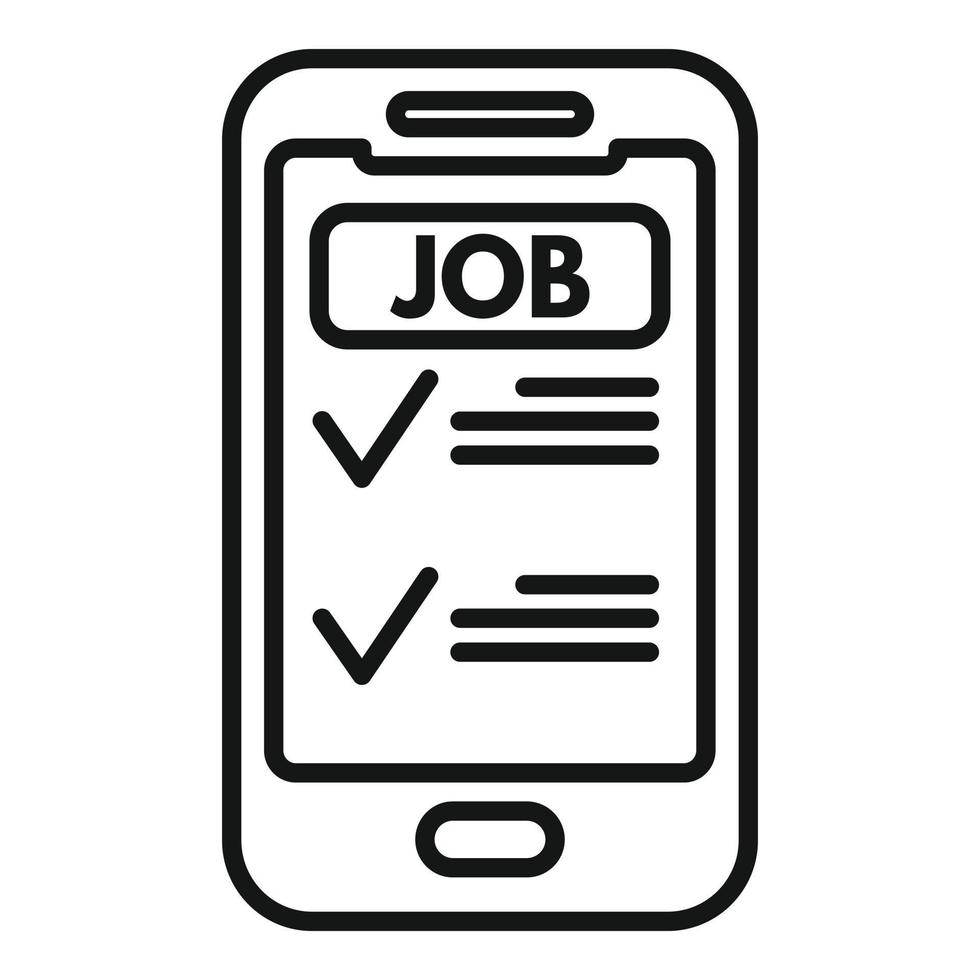 vector de contorno de icono de búsqueda de empleo de smartphone. empleo en linea