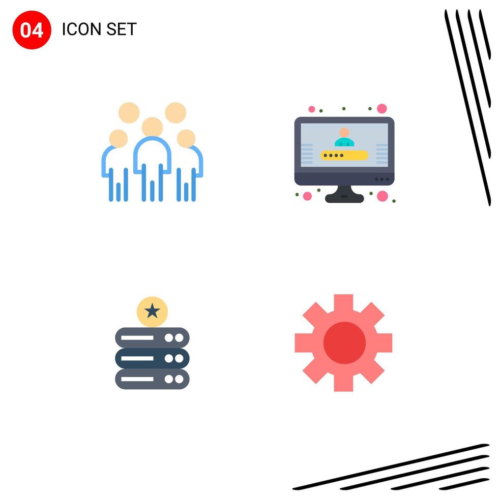 Modern Set of 4 Flat Icons and symbols such as group data storage people profile storage Editable Vector Design Elements