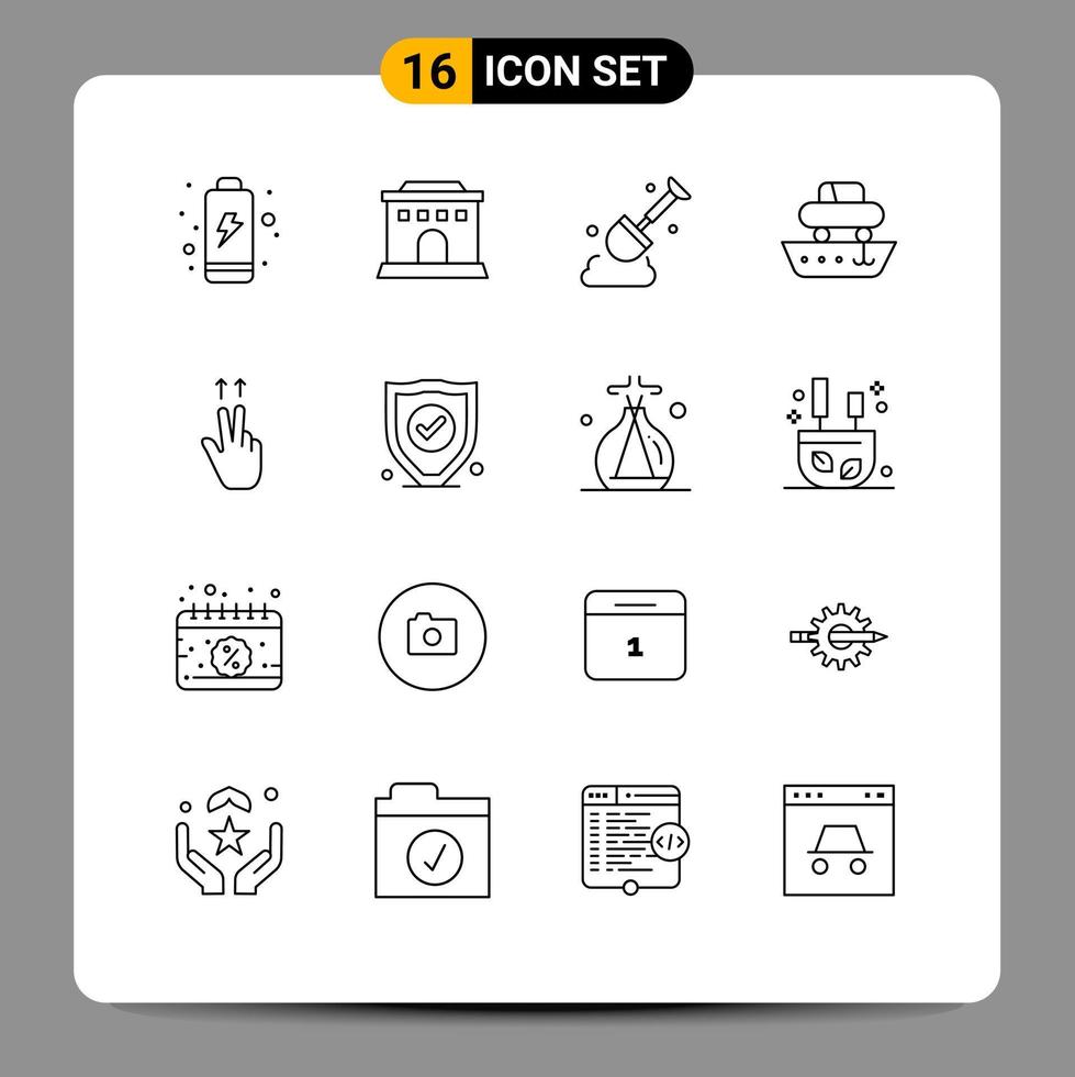 Group of 16 Modern Outlines Set for insurance gesture tool fingers transport Editable Vector Design Elements