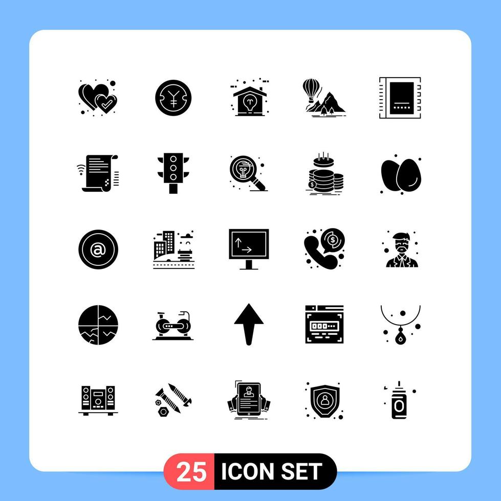 Pack of 25 creative Solid Glyphs of book balloons design camping travel Editable Vector Design Elements