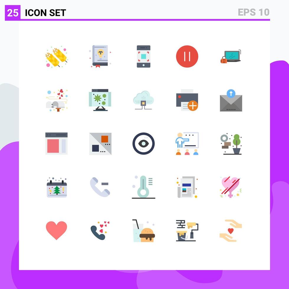 25 Thematic Vector Flat Colors and Editable Symbols of computer pause learning multimedia technology Editable Vector Design Elements