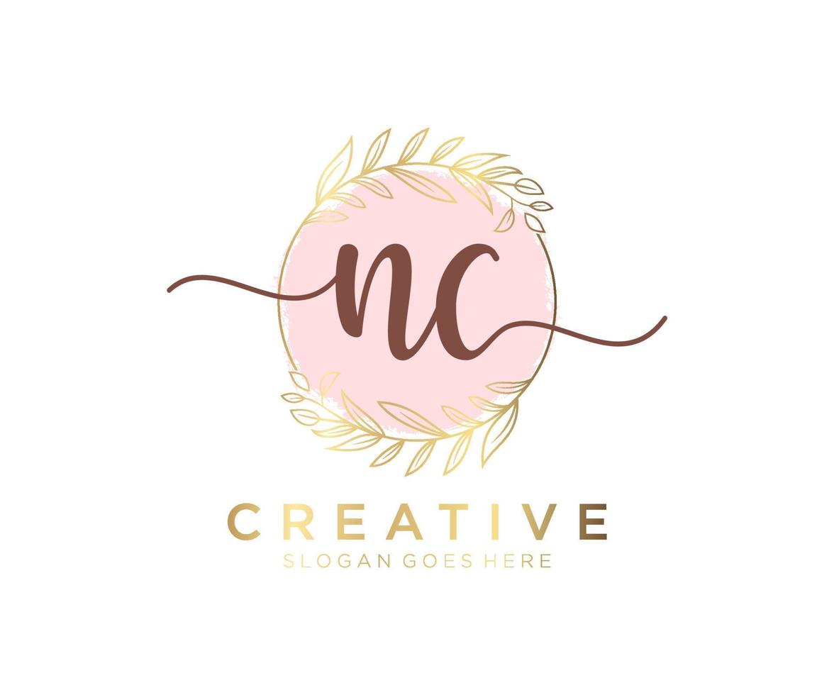 Initial NC feminine logo. Usable for Nature, Salon, Spa, Cosmetic and Beauty Logos. Flat Vector Logo Design Template Element.