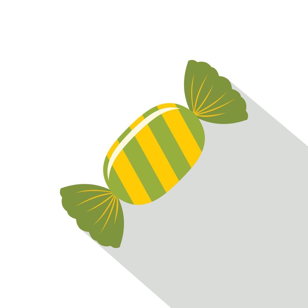 caramelo dulce en icono de envoltura verde, estilo plano vector
