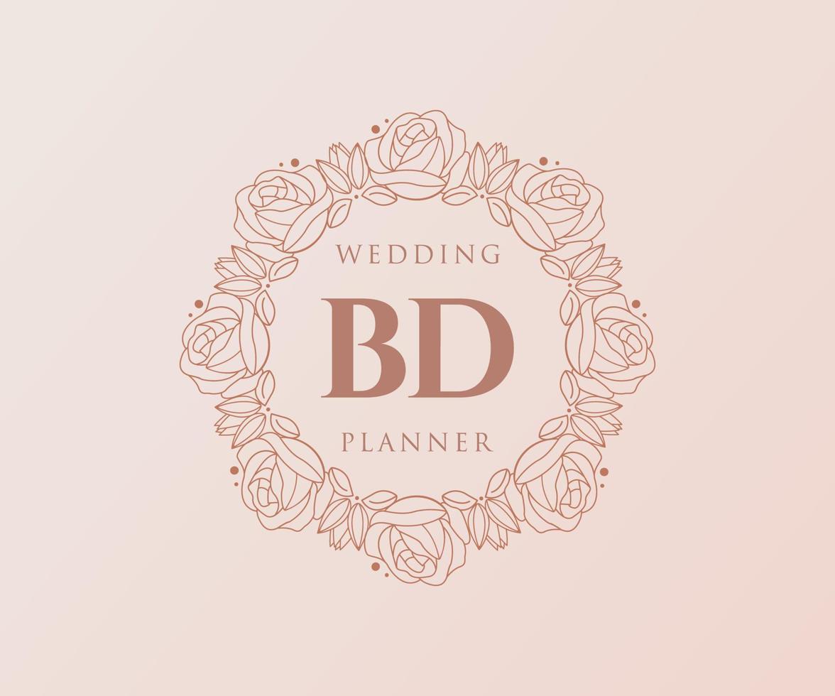BD Initials letter Wedding monogram logos collection, hand drawn modern minimalistic and floral templates for Invitation cards, Save the Date, elegant identity for restaurant, boutique, cafe in vector