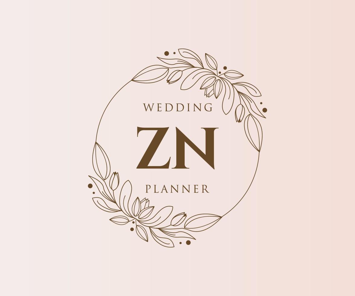 colección de logotipos de monograma de boda con letras iniciales zn, plantillas florales y minimalistas modernas dibujadas a mano para tarjetas de invitación, guardar la fecha, identidad elegante para restaurante, boutique, café en vector