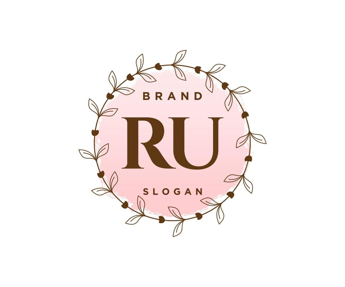 Initial RU feminine logo. Usable for Nature, Salon, Spa, Cosmetic and Beauty Logos. Flat Vector Logo Design Template Element.