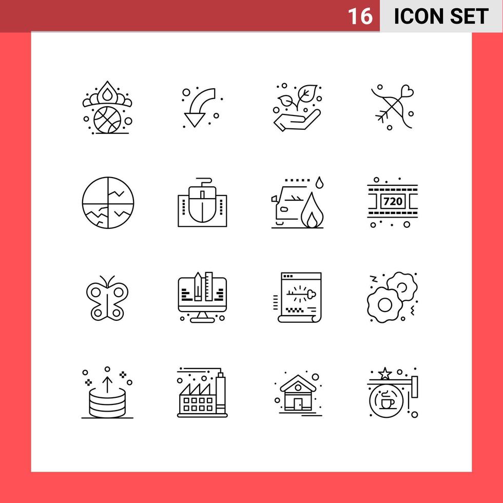 Universal Icon Symbols Group of 16 Modern Outlines of skin wedding down marriage archery Editable Vector Design Elements