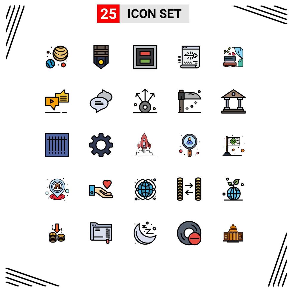 Group of 25 Modern Filled line Flat Colors Set for arch document frame ...