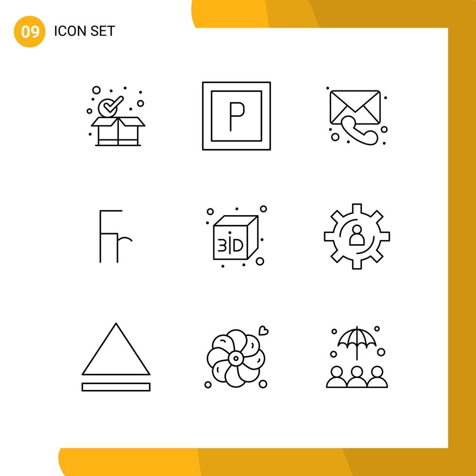 Pack of 9 creative Outlines of gear cube call box finance Editable Vector Design Elements