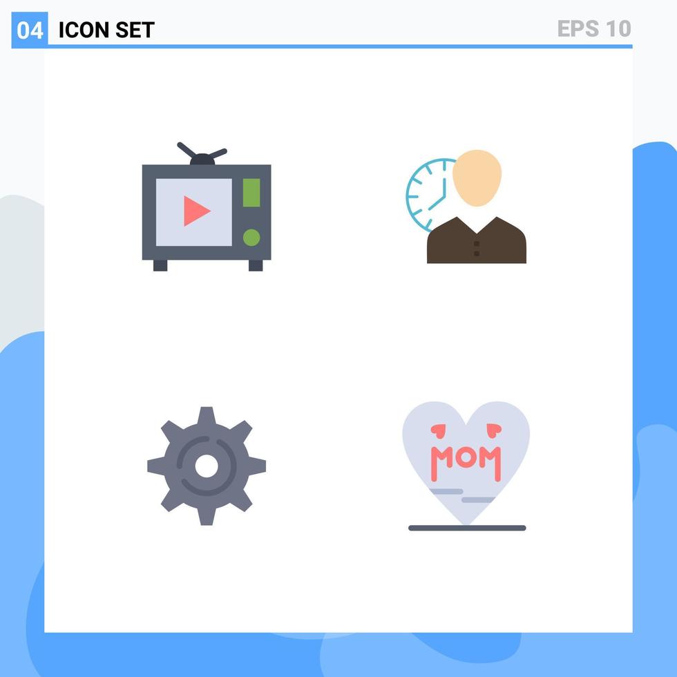 User Interface Pack of 4 Basic Flat Icons of tv timing clock personal internet Editable Vector Design Elements