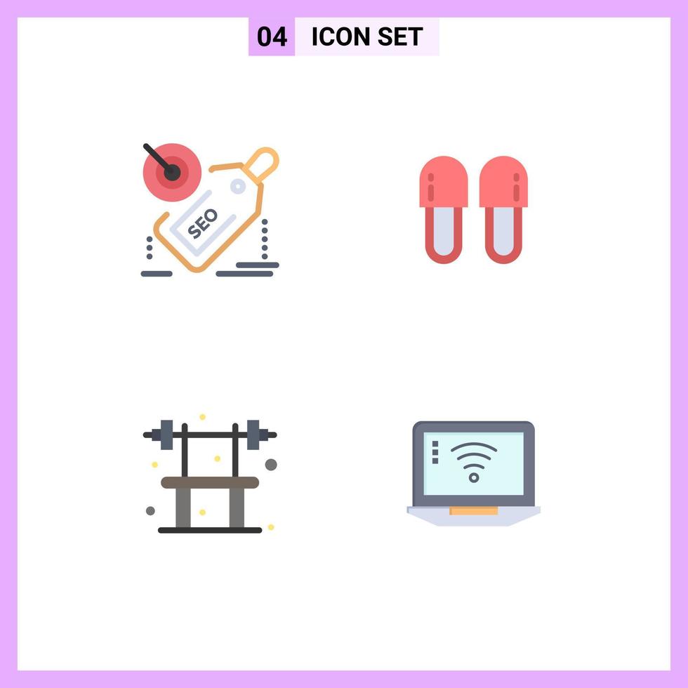 Pack of 4 Modern Flat Icons Signs and Symbols for Web Print Media such as tag shoes discount cosmetics exercise Editable Vector Design Elements