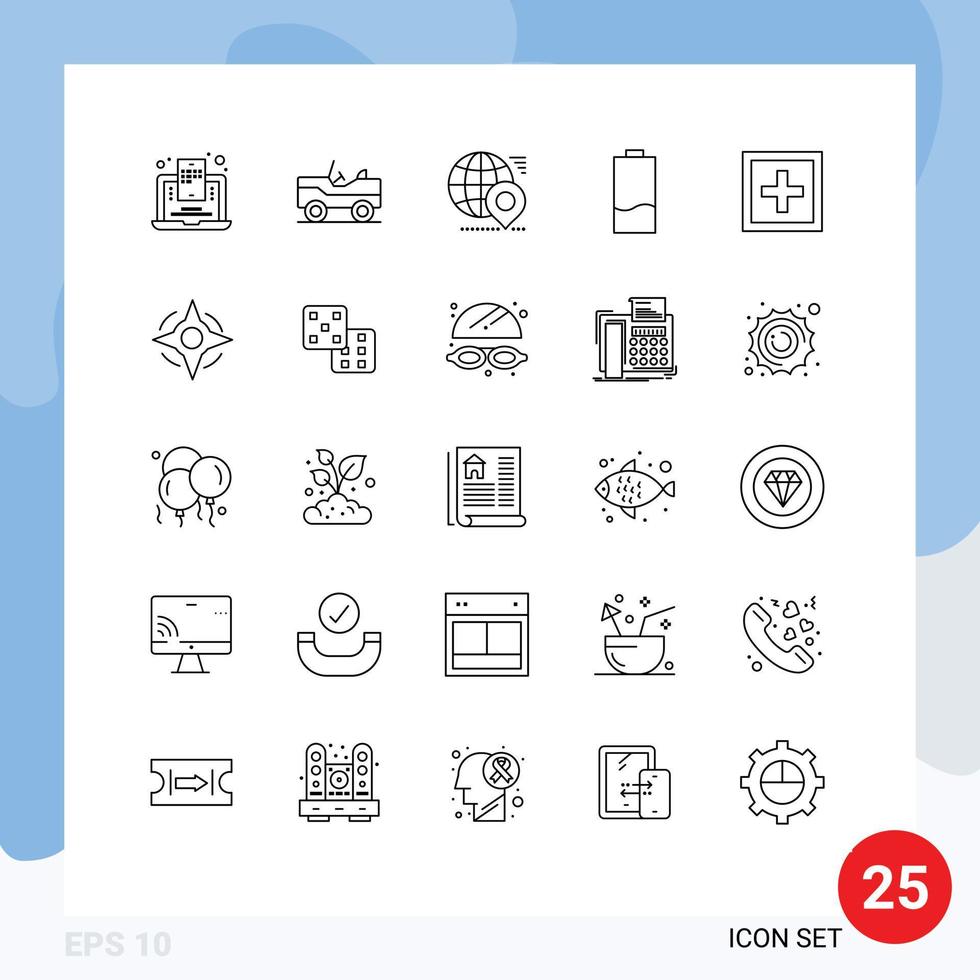 Editable Vector Line Pack of 25 Simple Lines of help energy earth electricity battery Editable Vector Design Elements