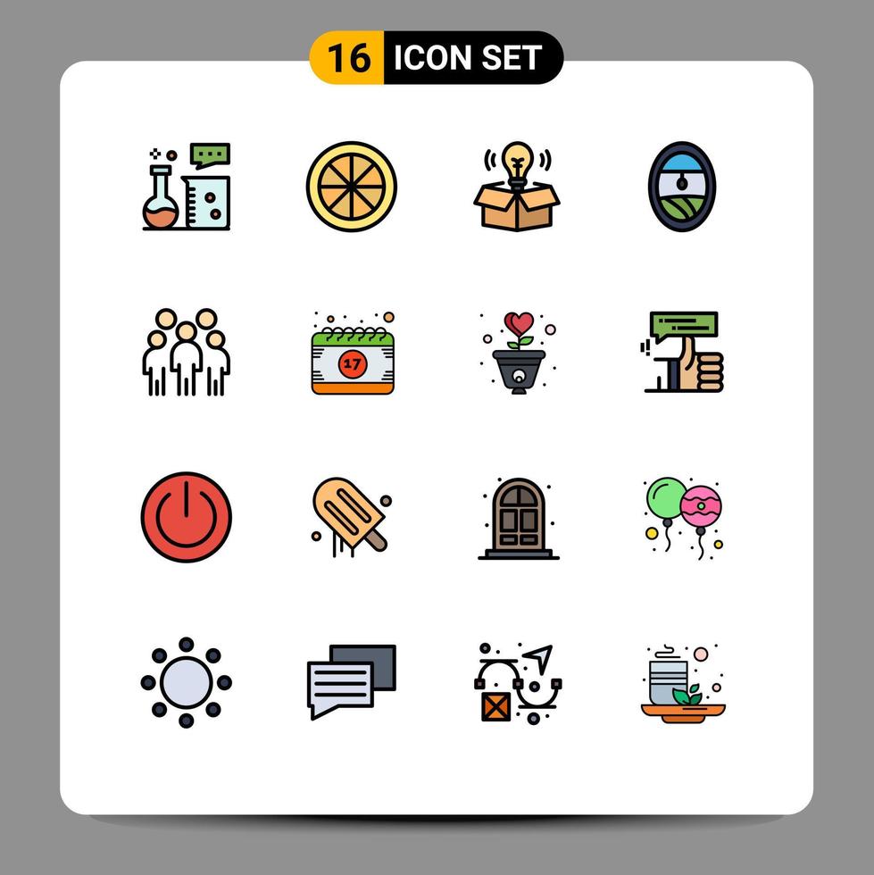 16 Universal Flat Color Filled Line Signs Symbols of leader window vegetable porthole light Editable Creative Vector Design Elements