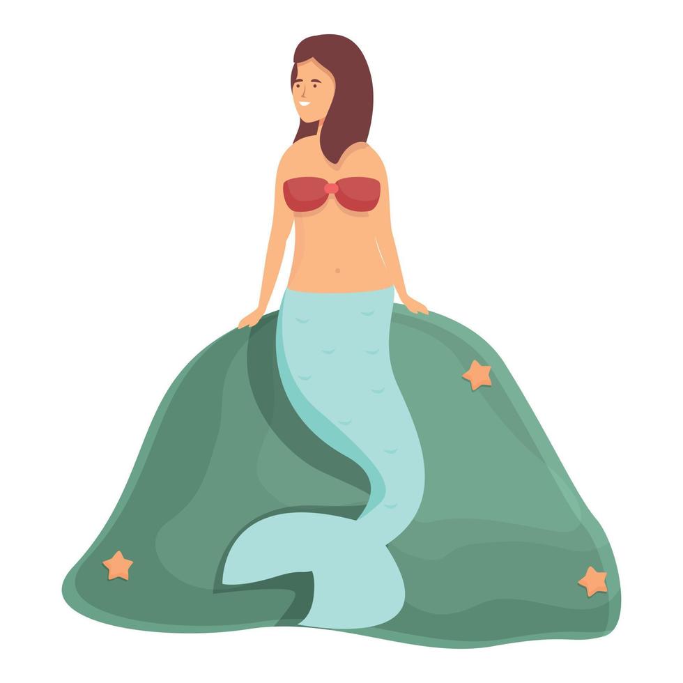 sirena en vector de dibujos animados de icono de roca. niña bonita