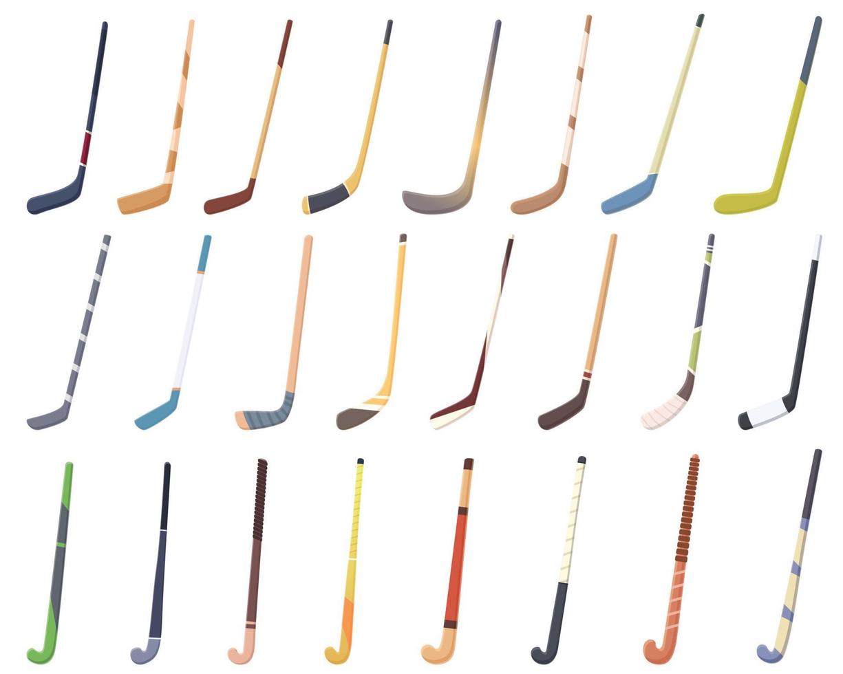 conjunto de iconos de palo de hockey vector de dibujos animados. hierba de campo