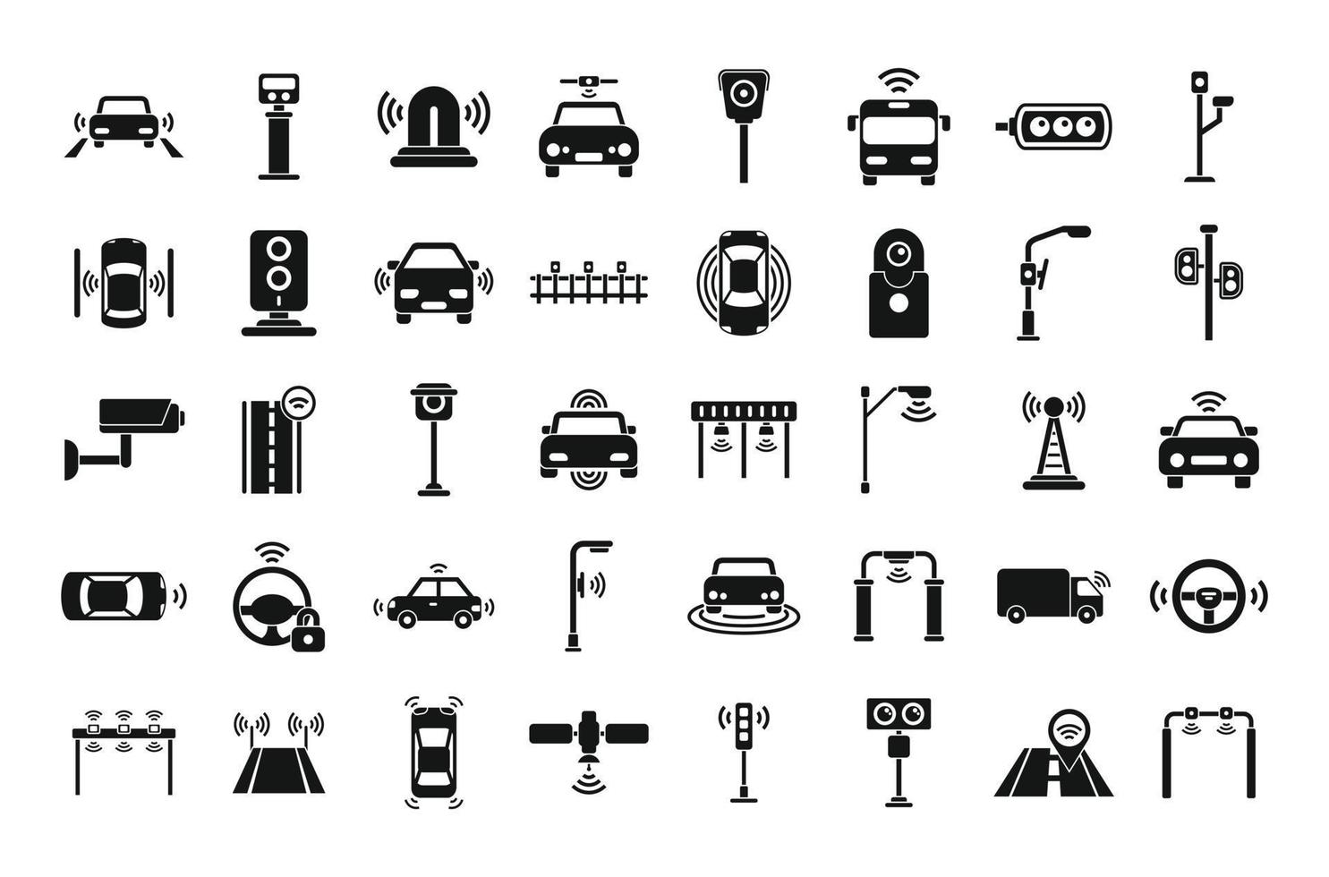 los iconos de los sensores de carretera establecen un vector simple. trafico de seguridad