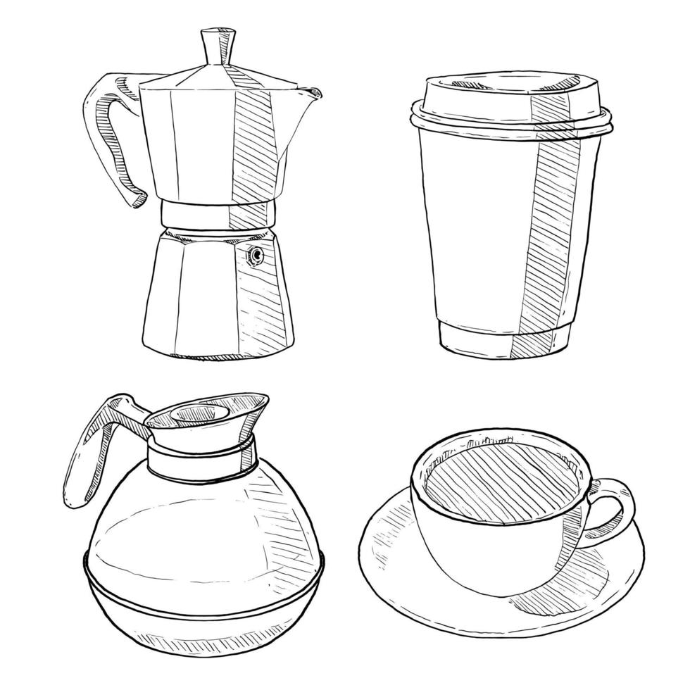 conjunto de croquis y elementos dibujados a mano conjunto de colección de café vector