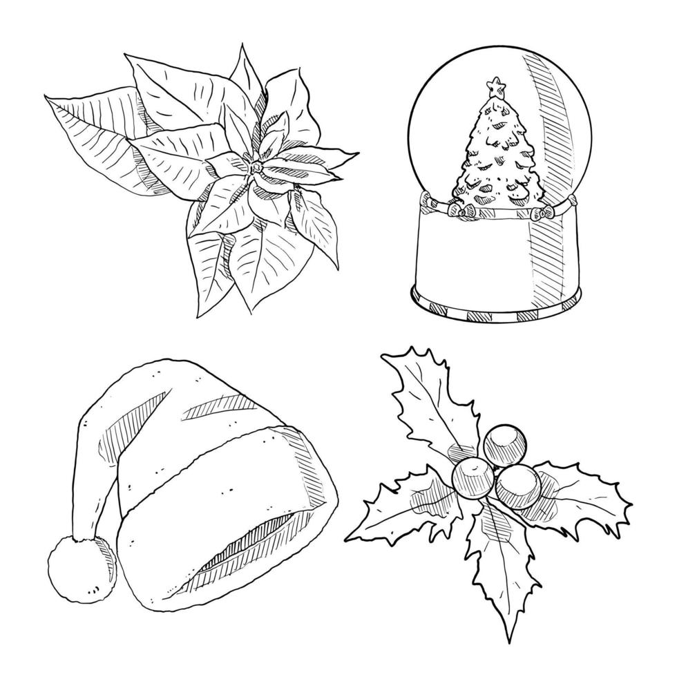 set of sketch and hand drawn element christmas collection set vector