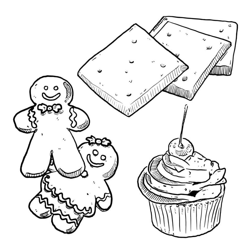 set of sketch and hand drawn dessert and sweet vector