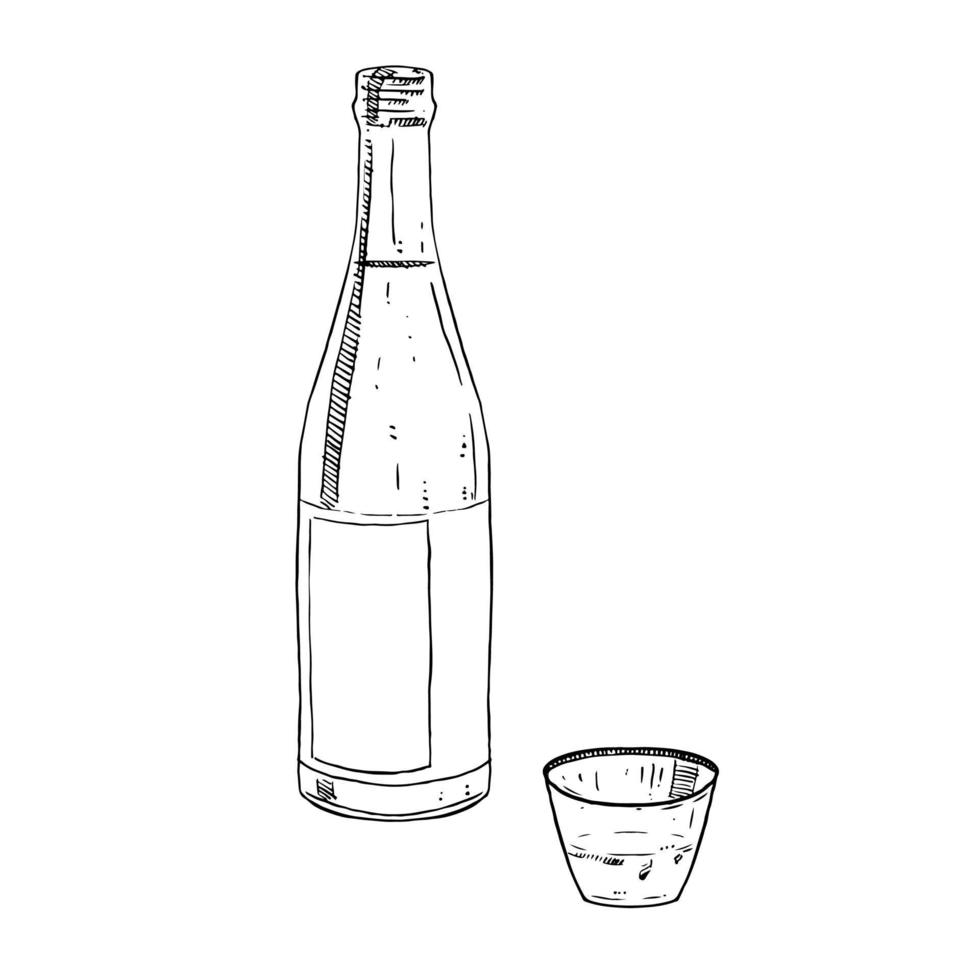 conjunto de bocetos y elementos dibujados a mano conjunto de colección de comida japonesa licor de sake vector