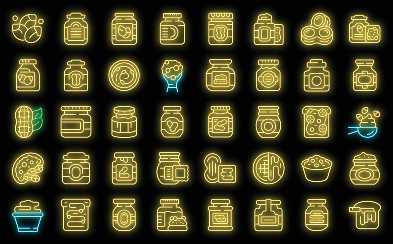 Peanut butter icons set vector neon