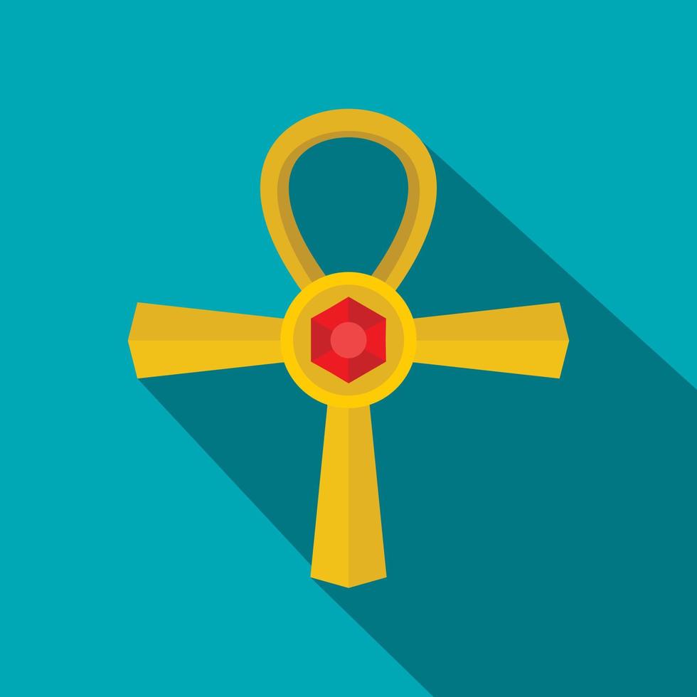 Golden Ankh symbol icon, flat style vector