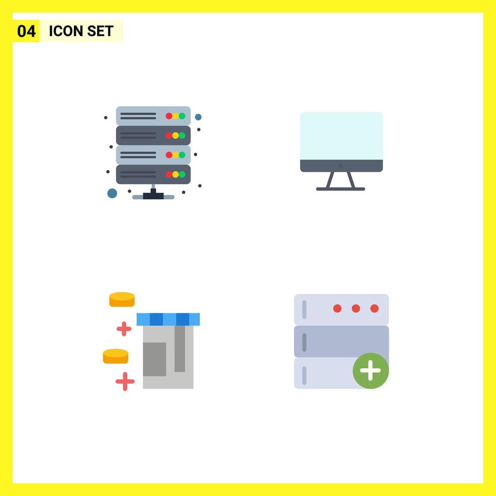 Set of 4 Commercial Flat Icons pack for data tablet storage monitor healthcare Editable Vector Design Elements