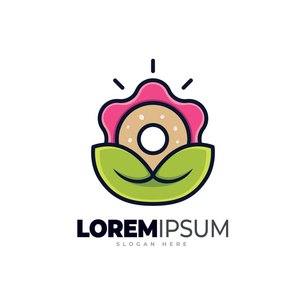 Flower donuts logo template. Combined the donuts and flower icon concept vector
