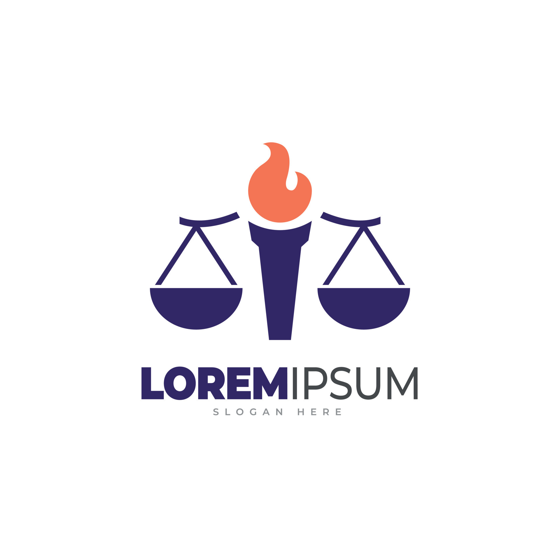 Torch law firm logo template. Combined the scales of justice and torch