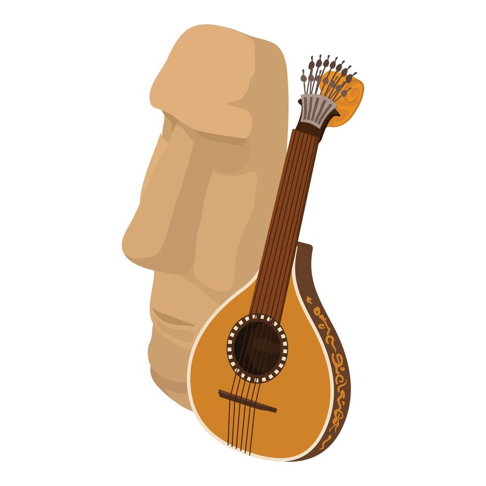 Portugal culture icon isometric vector. Stone face traditional portuguese guitar vector