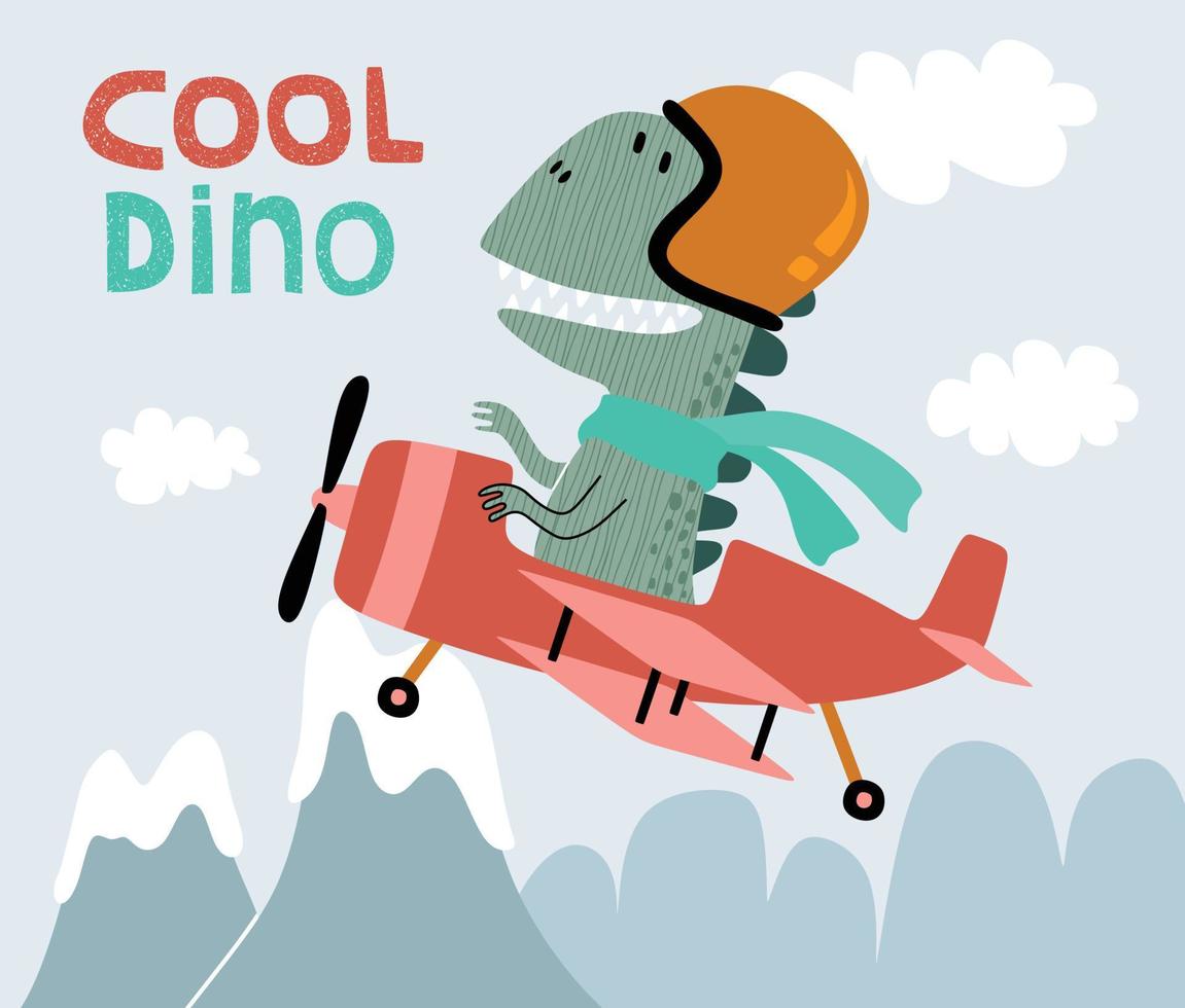 lindo dinosaurio en un avión. ilustración vectorial de dibujos animados. vector