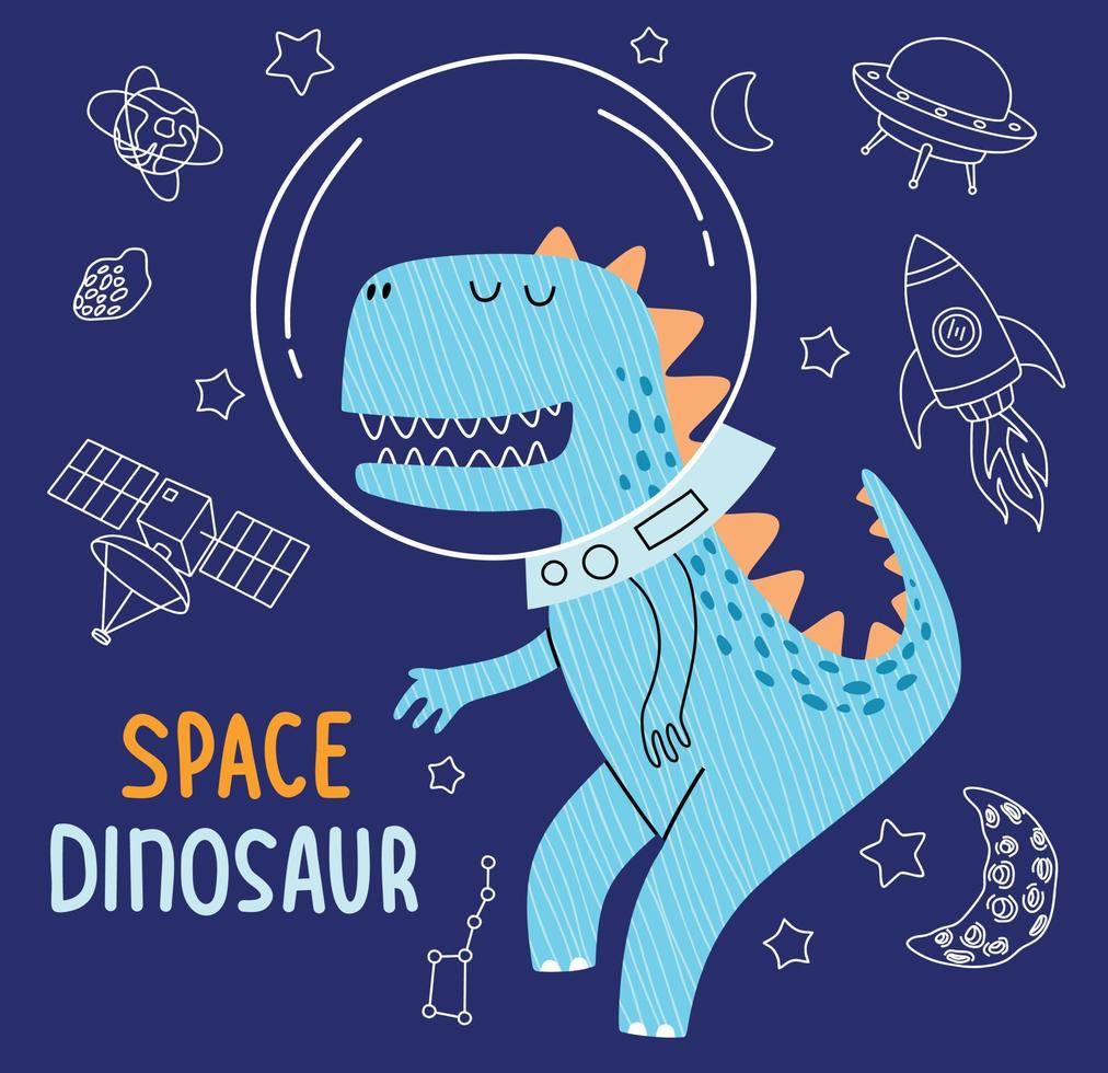 lindo dino volando en el espacio. diseño de ilustraciones vectoriales para telas de moda, gráficos textiles, estampados. vector