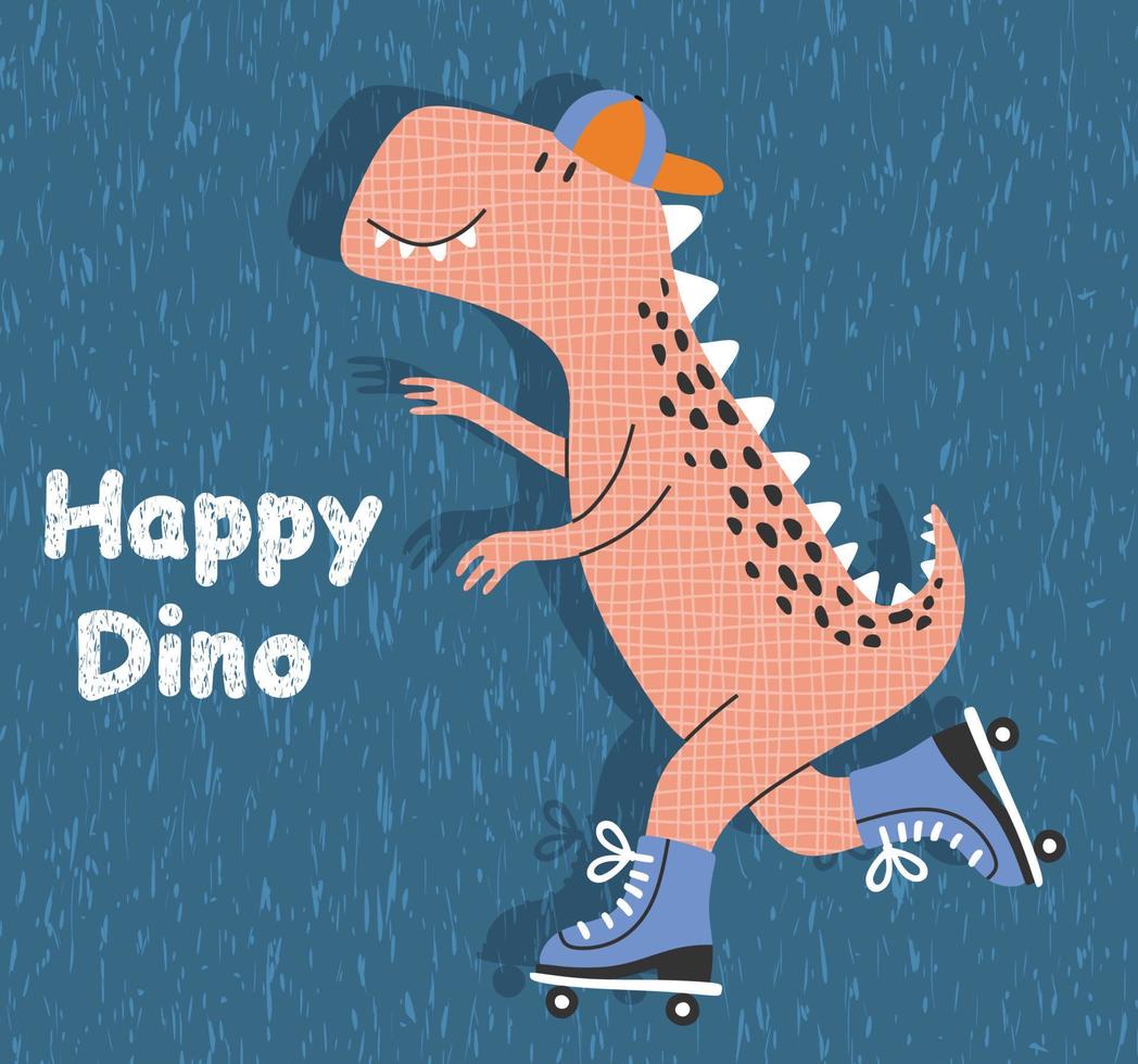 Cute  dino on a roller skater. for baby tee print. vector
