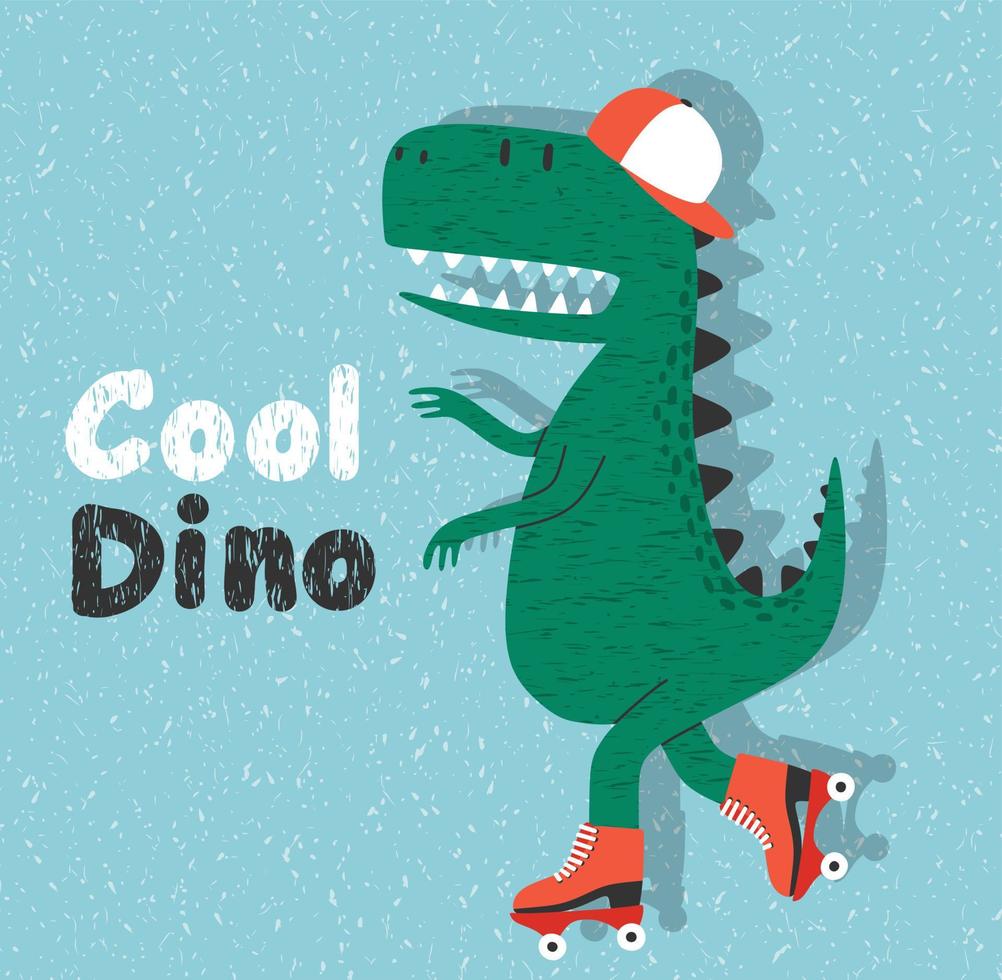Cute  dino on a roller skater. for baby tee print. vector