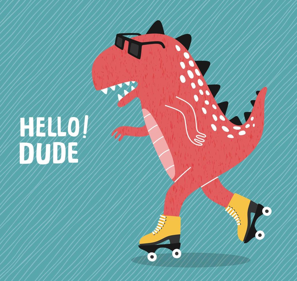 Cute  dino on a roller skater. for baby tee print. vector