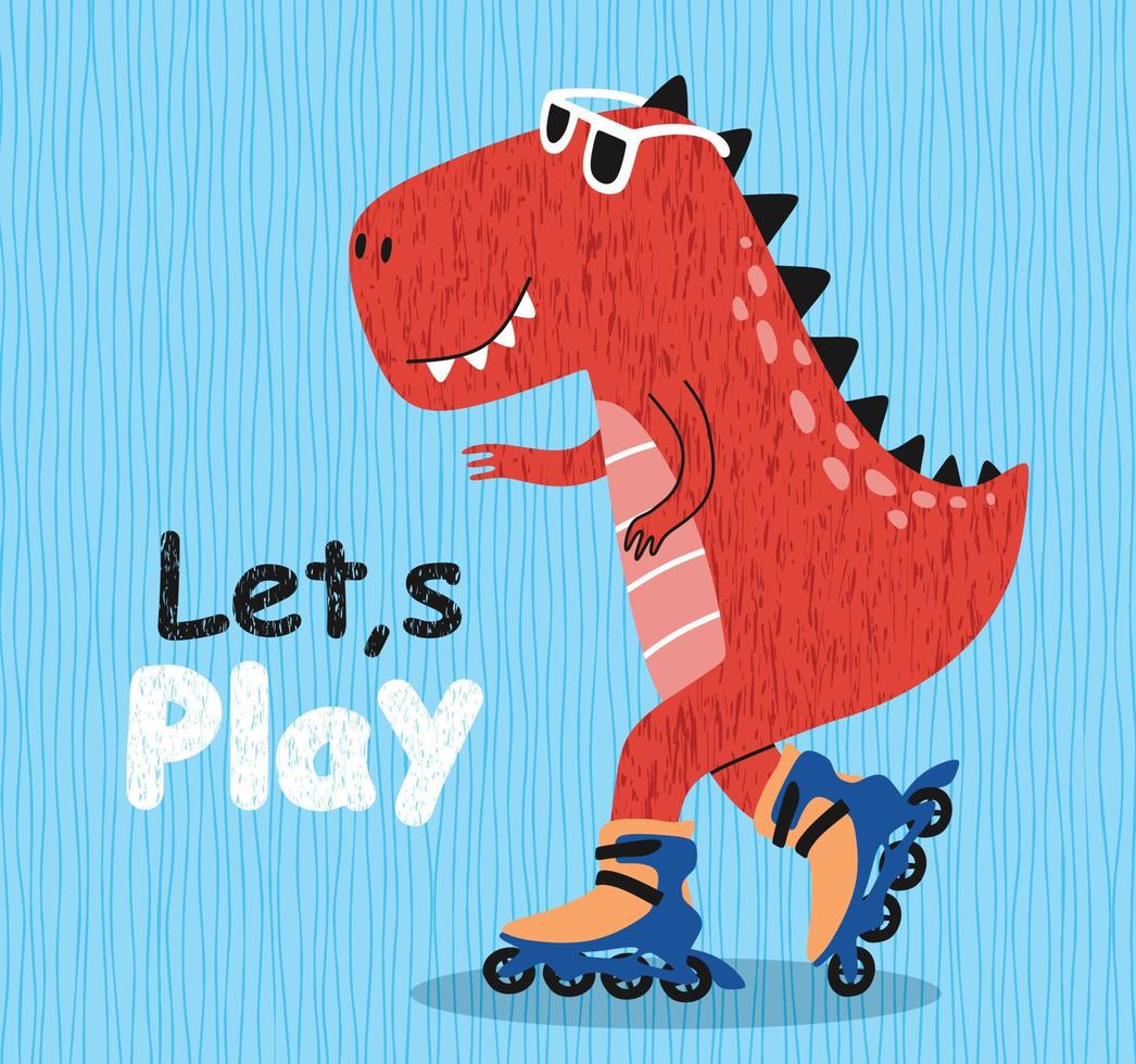 Cute  dino on a roller skater. for baby tee print. vector