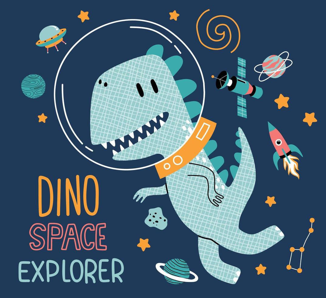 cute dino flying in space. Vector illustration design for fashion ...