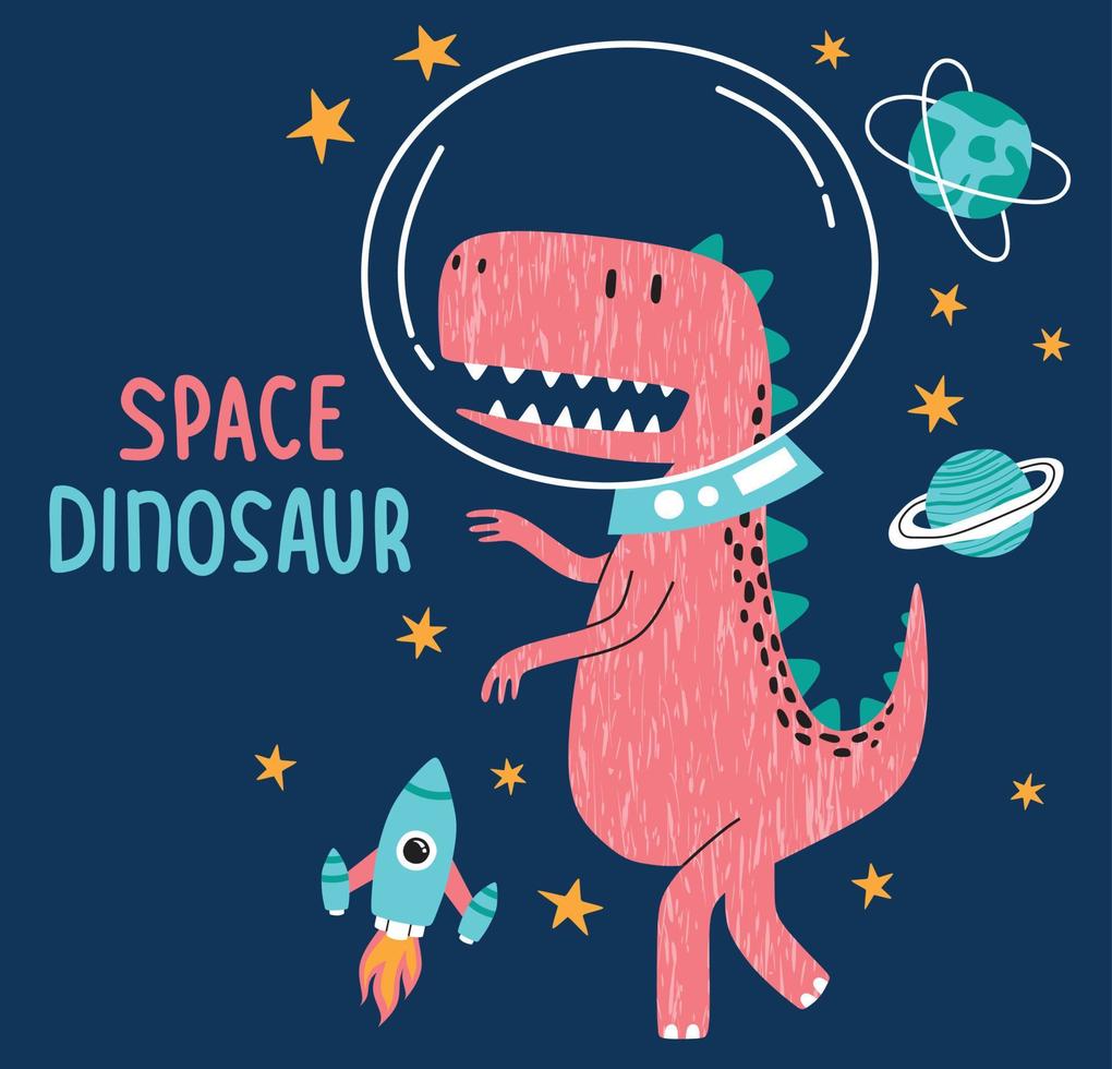 cute dino flying in space. Vector illustration design for fashion ...