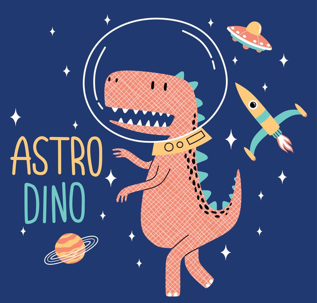 cute dino flying in space. Vector illustration design for fashion fabrics, textile graphics, prints.