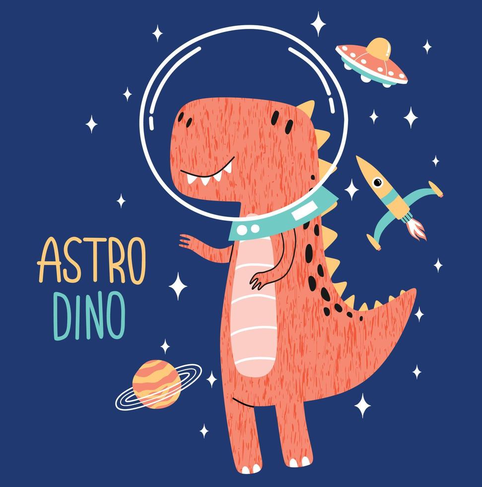 cute dino flying in space. Vector illustration design for fashion fabrics, textile graphics, prints.