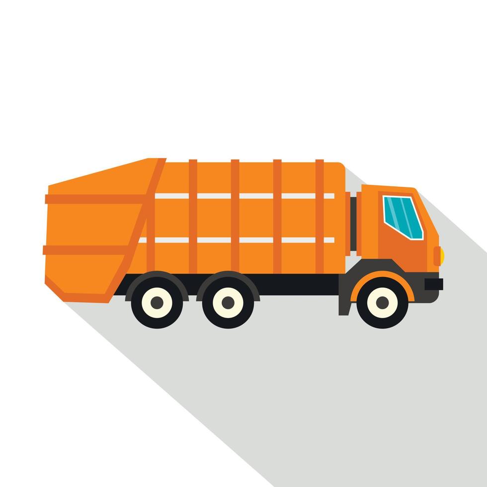 Garbage truck icon, flat style vector