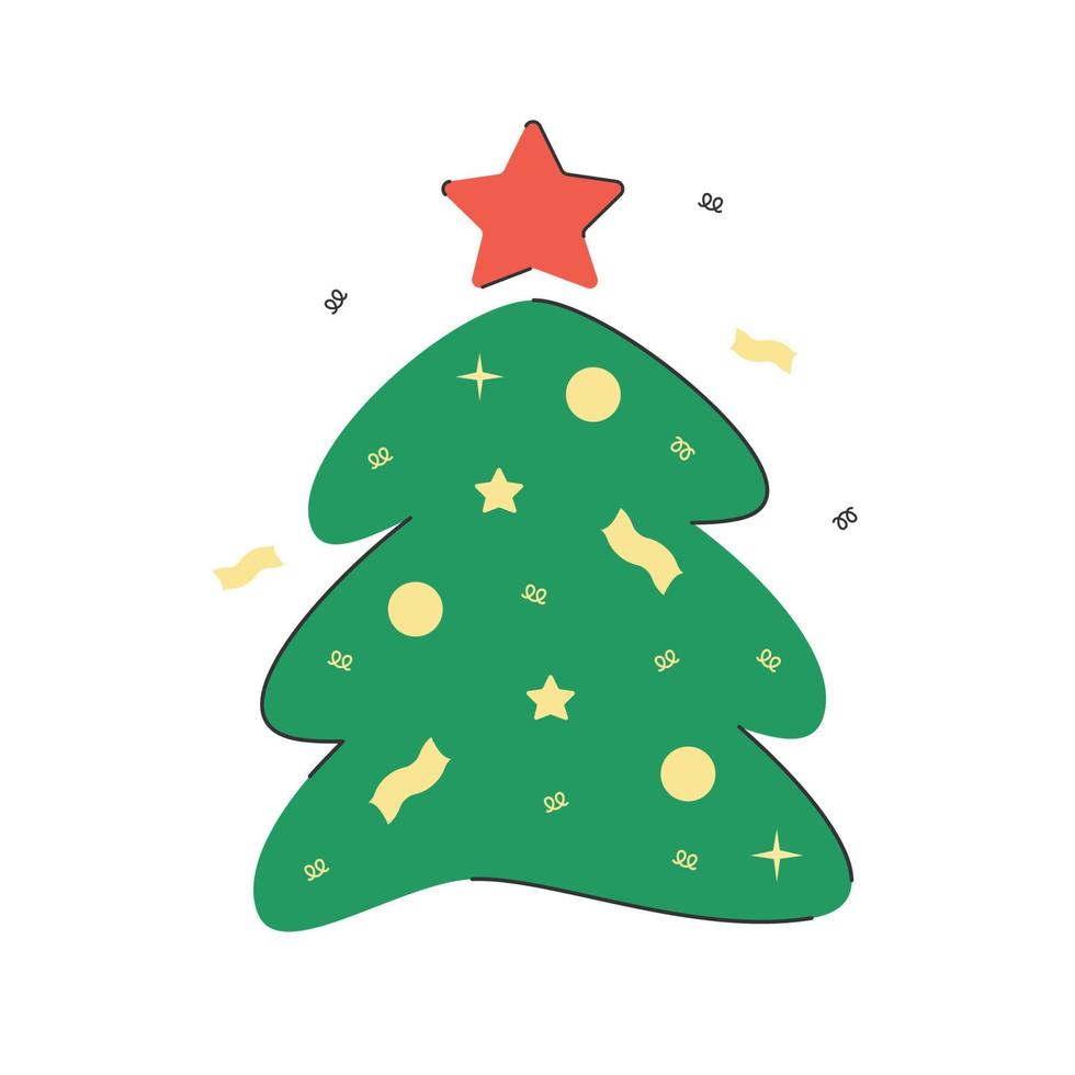 árbol de navidad con adornos y estrella roja. ilustración vectorial de año nuevo. vector