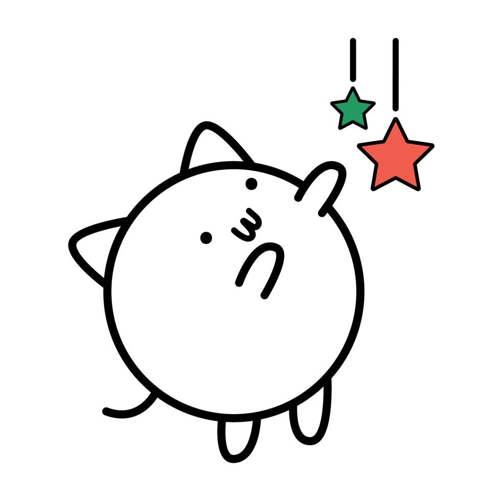 Funny Christmas icon. New Year Vector illustration of cute cat. Doodle style.