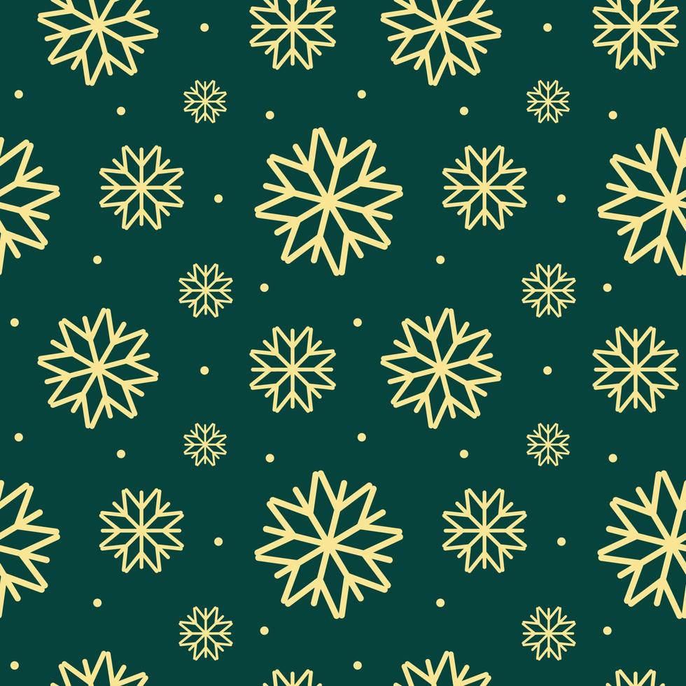 Christmas seamless pattern with snowflakes. New Year vector illustration of snowflakes on dark background. Holiday winter ornament.