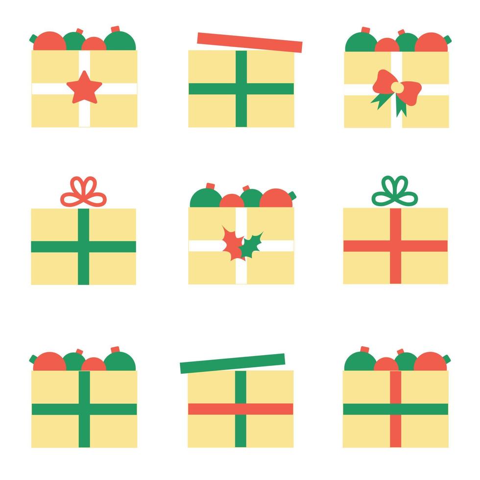 conjunto de cajas navideñas. año nuevo vector ilustración cajas de regalo con cinta sobre fondo blanco.