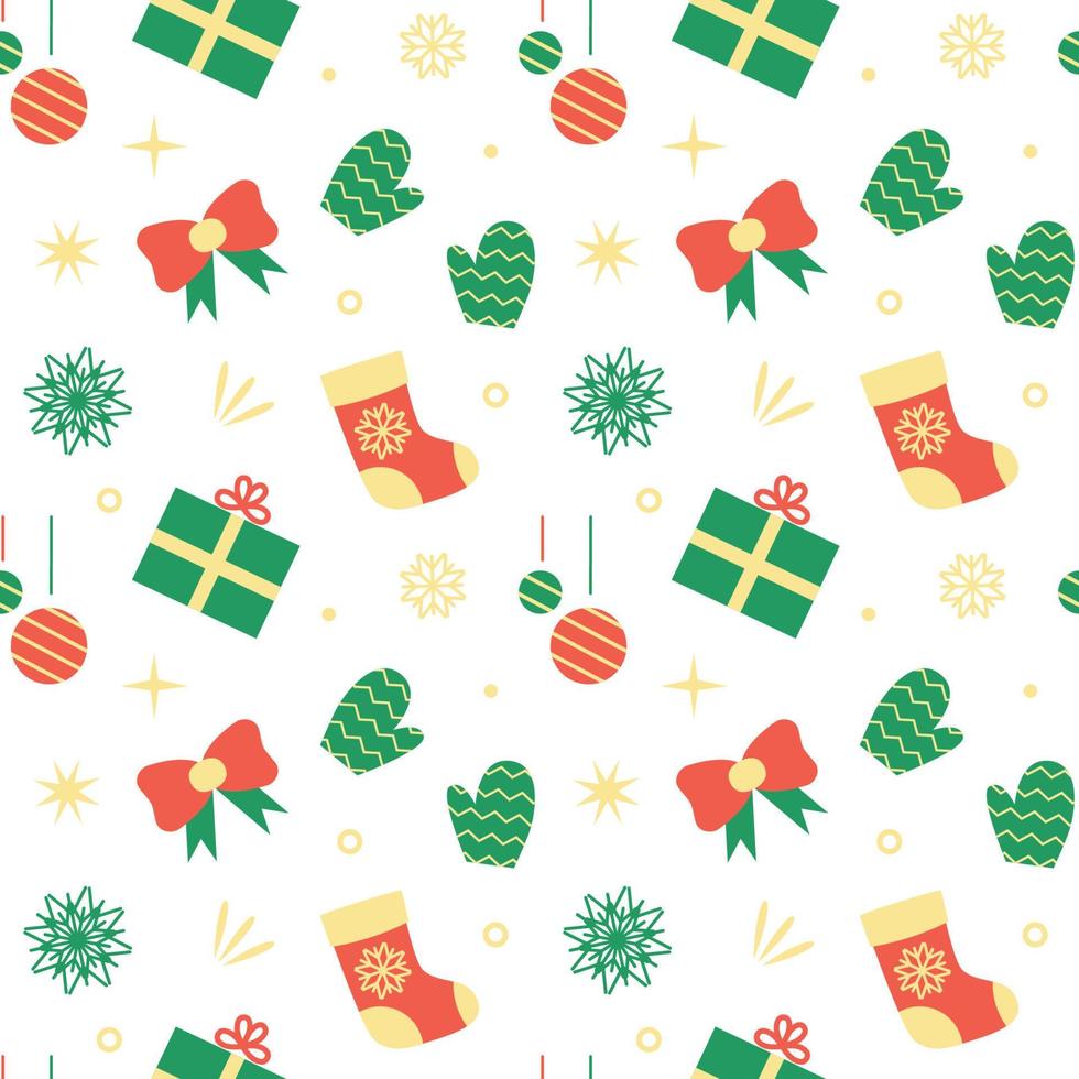 Christmas seamless pattern with gift box. Vector illustration of New Year elements. Packaging paper and textile design.