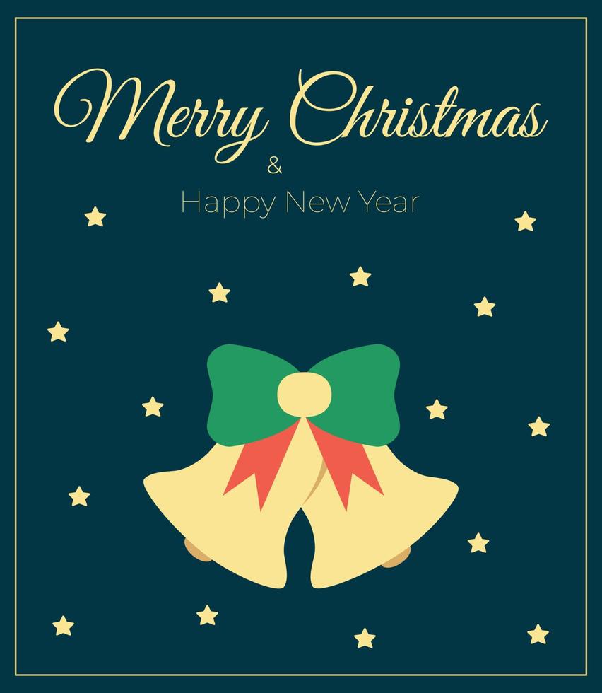 Merry Christmas and Happy New Year greeting card and poster. Holiday text design. Vector illustration of Christmas bells.