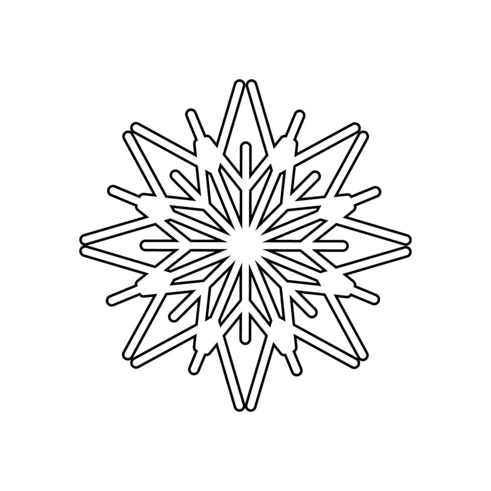 Snowflake icon. Linear drawing of snowflake on white background. Vector illustration.