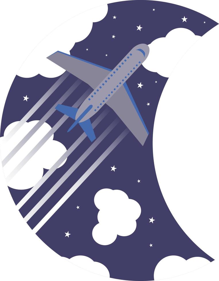 avión de vuelo nocturno en vector de luna y nubes